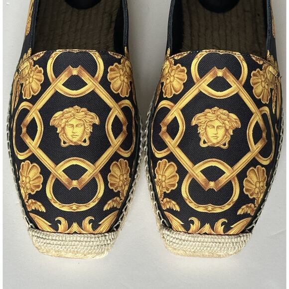 VERSACE Barocco Print Gold/Black Canvas Espadrilles 11.5 US 1014774 NIB $700 - Picture 10 of 16